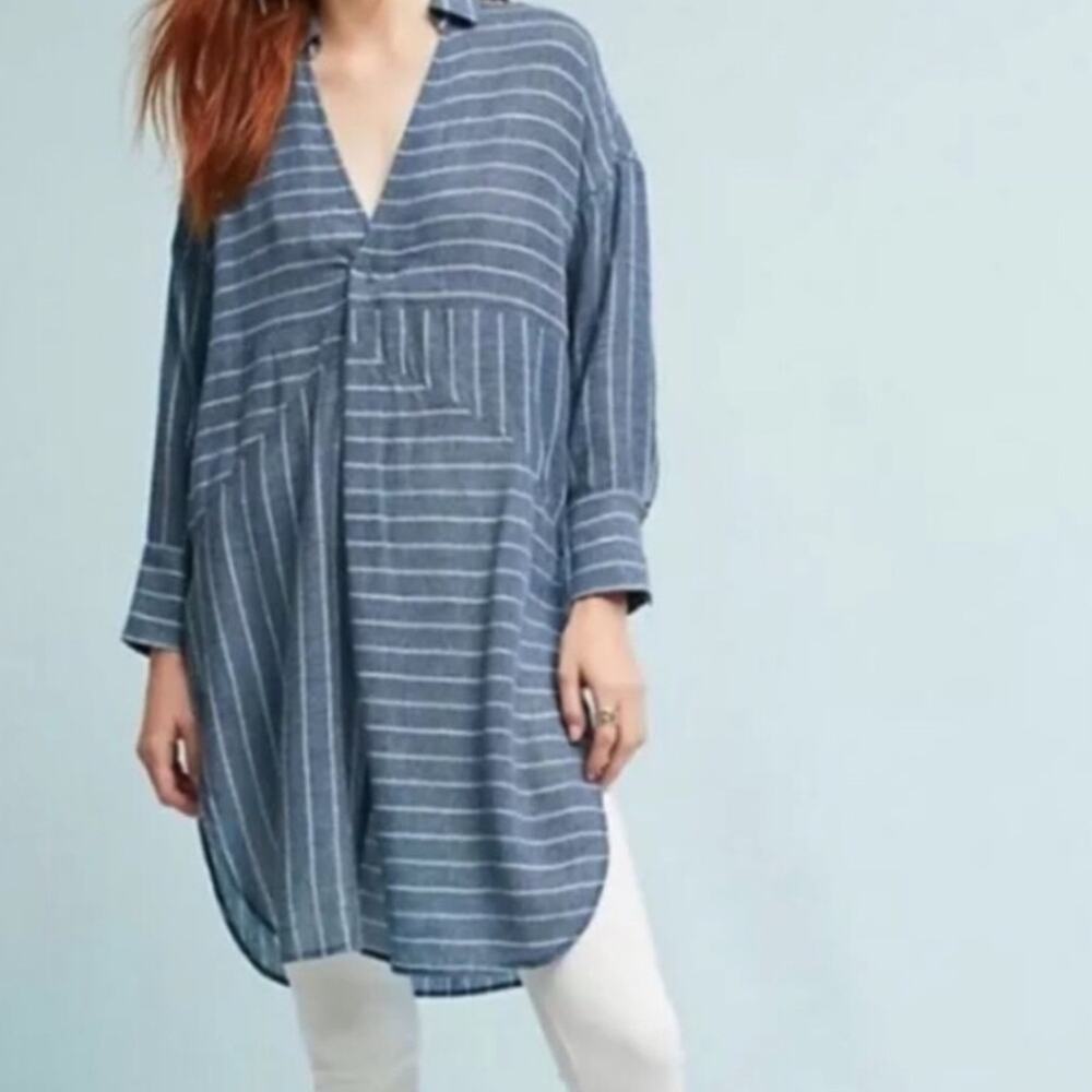 Anthropologie Akemi + Kin blue striped wool blend shirt dress or tunic top Small